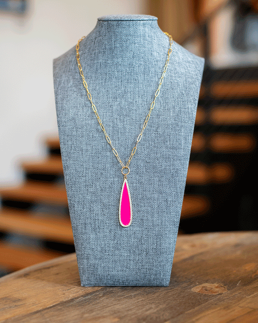 Pink Teardrop Paperclip Necklace