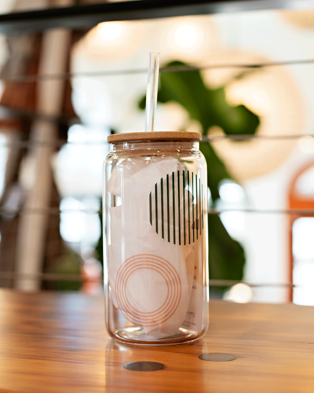 16oz Glass Cup w/ Bamboo Lid and Straw