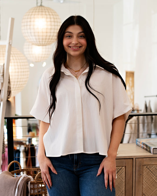 Relaxed Fit Short Sleeve Blouse