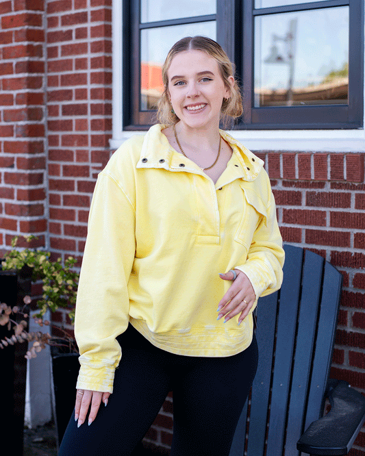 Weathered Yellow Button Up Sweatshirt